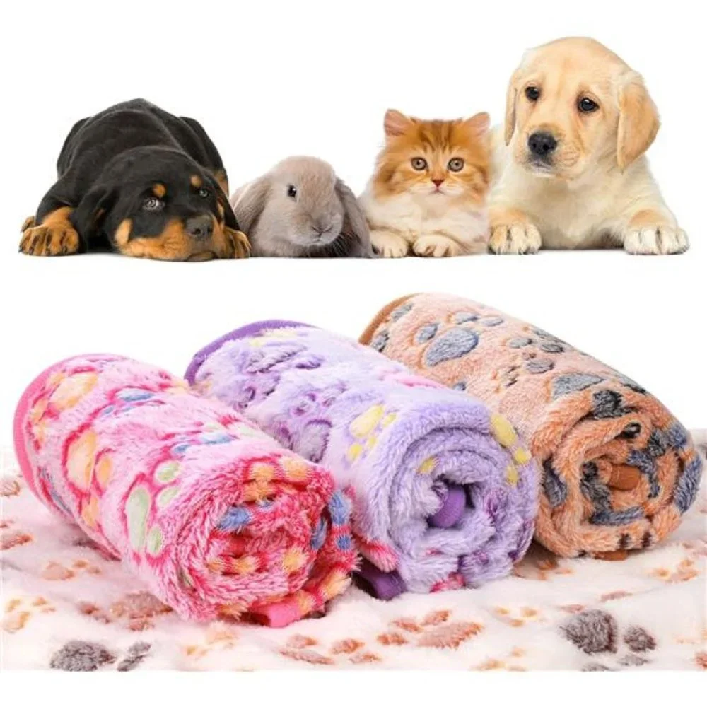 4Pcs Pet Blanket Dog Puppy Blanket Paw Print Fleece Blanket for Small Medium Pet